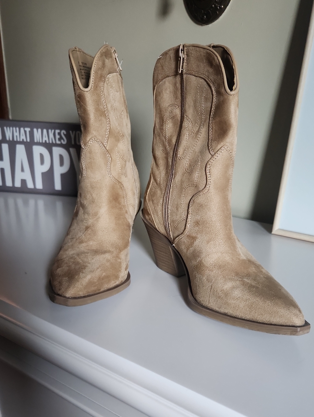 Target Women's Tan Suede Western Ankle Boots